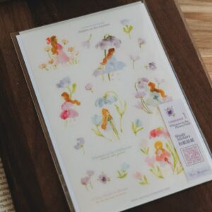 meow illustration whispers in the flower field 1 washi sticker