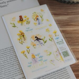 meow illustration whispers in the flower field 2 washi sticker